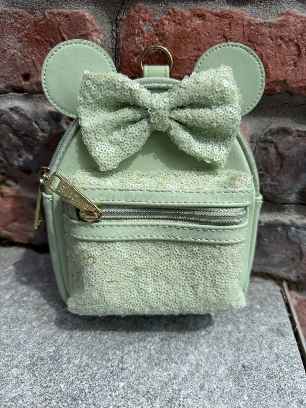 Loungefly Mint Green Sequin Bow Mouse Ear Mini Backpack Beltbag